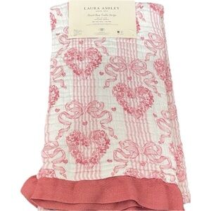 💕 🎀 Laura Ashley Pink and White Heart Bow Trellis Kitchen Towels NWT Set of 2